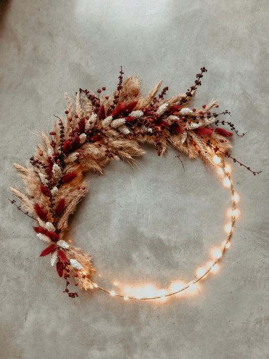 Droogbloemenhoepel met led lichtjes