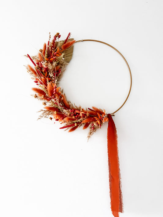 Terracotta Droogbloemen krans met lint
